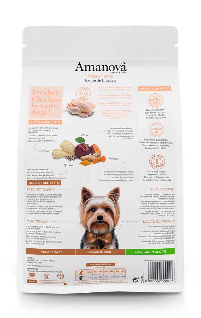 Amanova Adult Mini Exquisite Chicken Low Grain Xira Trofi me Lig Sitira ga Enilikous Skulous Mikrosomon Fulon me Kotopoulo 2kg 